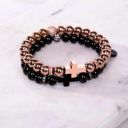 Gunmetal | Gilded Cross Bracelet